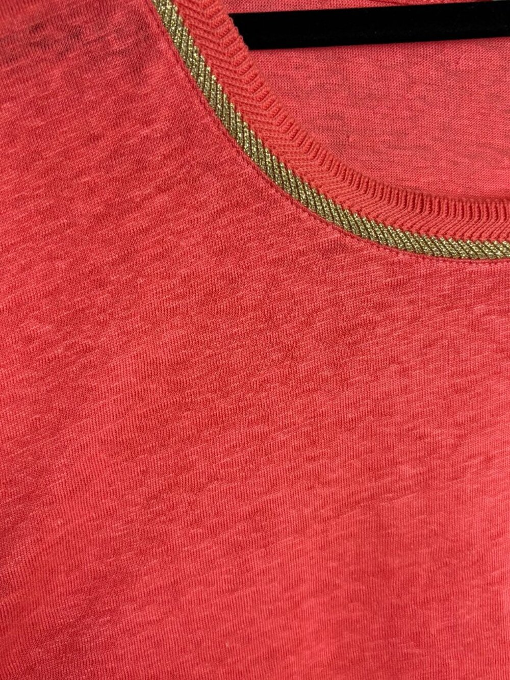 Chico's Size 3 Pure Linen Sweater Trim Tee Shirt Coral Beachy Costal Xl Summer - Picture 4 of 7